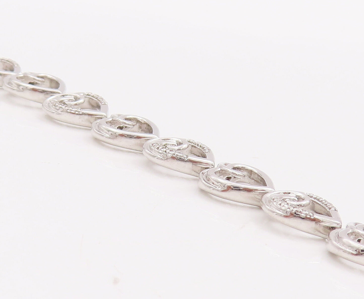 925 Sterling Silver Vintage Bracelet Cutout Real Diamonds Hearts Lined   BT10320