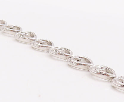 925 Sterling Silver Vintage Bracelet Cutout Real Diamonds Hearts Lined   BT10320