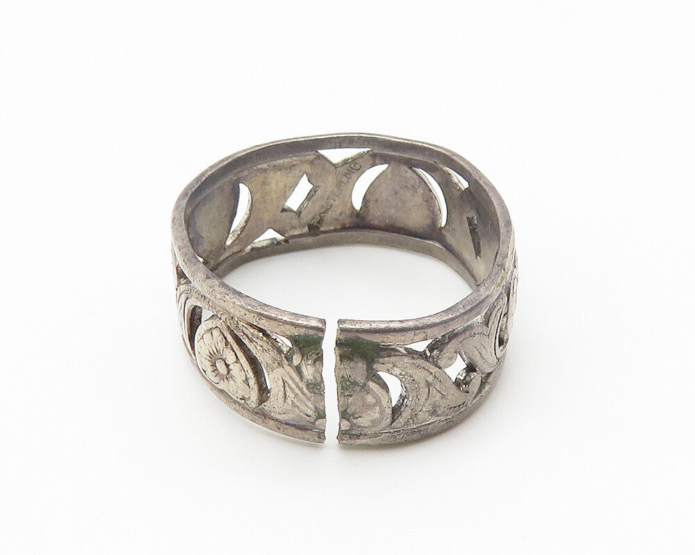 925 Sterling Silver  Vintage Dark Tone XO Hug & Kiss Band Ring Sz 6  RG10221