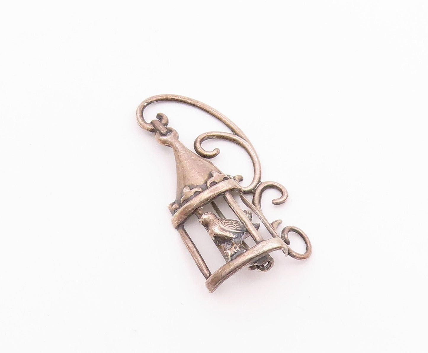 LANG 925 Sterling Silver  Vintage Shiny Swirl Bird Cage Brooch Pin  BP9142