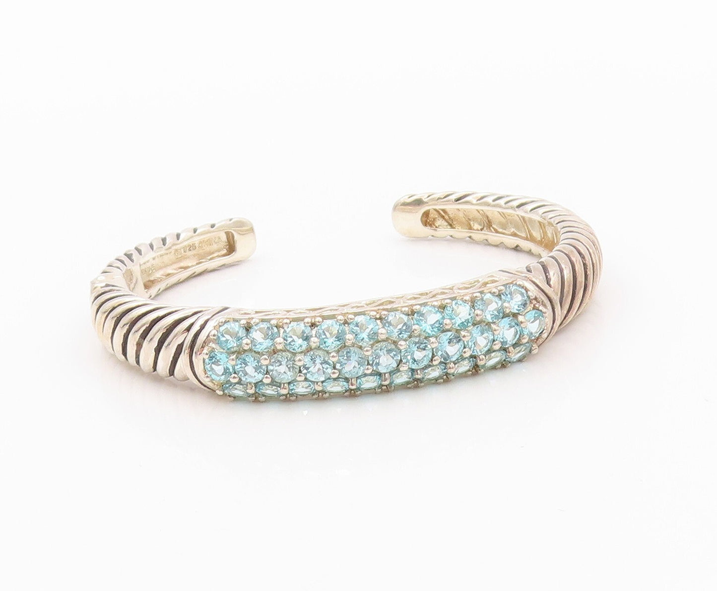 925 Sterling Silver Vintage Bracelet Twisted Rope Hinged CZ Cuff  BT11108