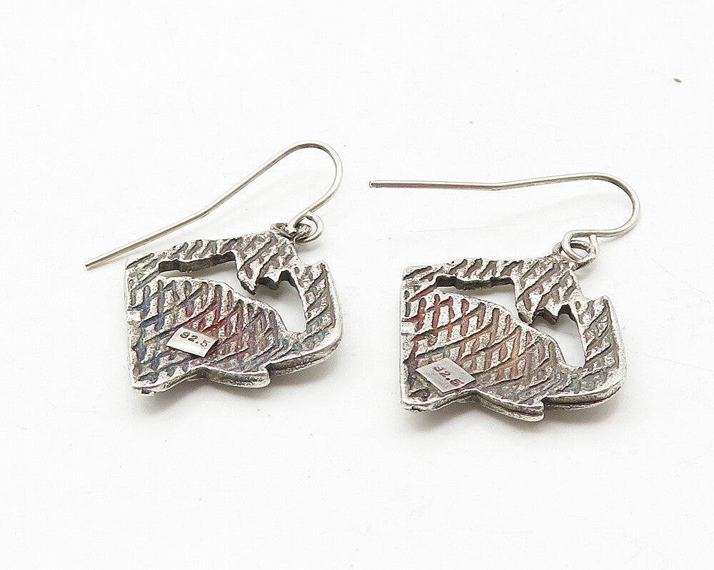 925 Sterling Silver  Vintage Etched Elephant's Head Dangle Earrings  EG5919