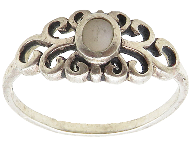925 Sterling Silver  Inlaid Mother Of Pearl Swirl Band Ring Sz 5.5  RG15941