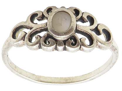 925 Sterling Silver  Inlaid Mother Of Pearl Swirl Band Ring Sz 5.5  RG15941