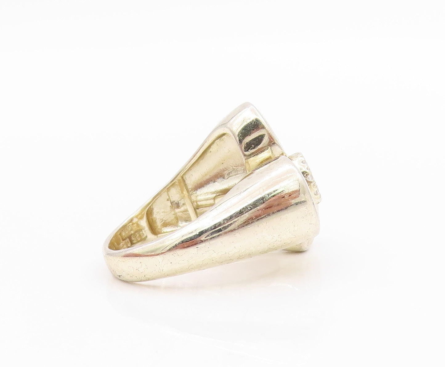 925 Sterling Silver Vintage Ring Brutalist Cutout CZ Ring  Sz 5.5  RG33313