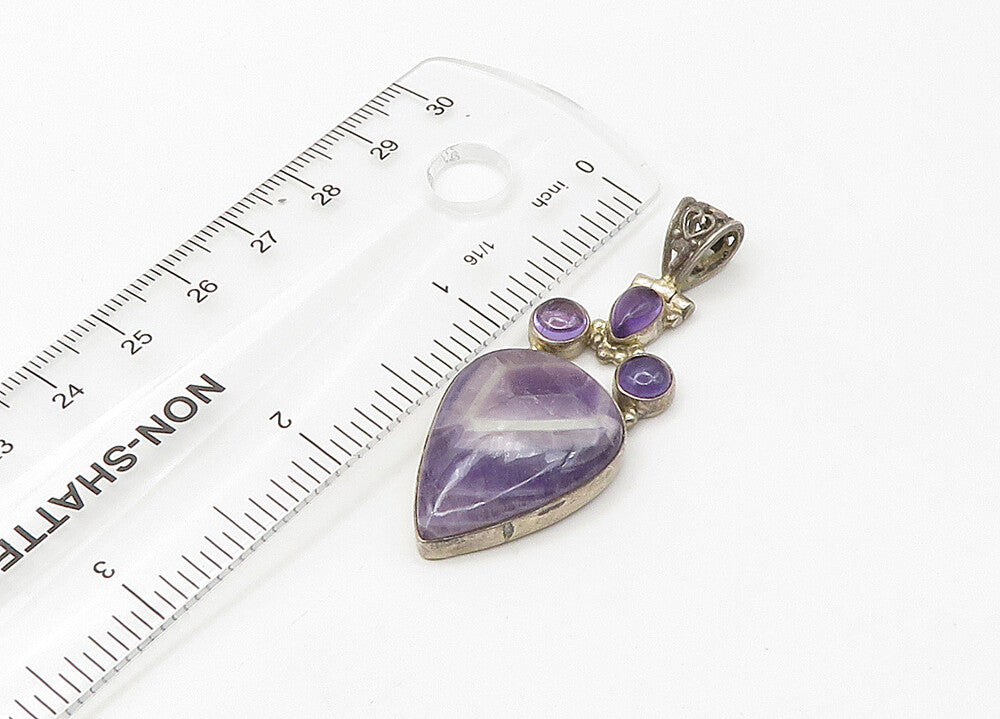 925 Sterling Silver Vintage Multi Shape Amethyst Hinge Drop Pendant PT17266