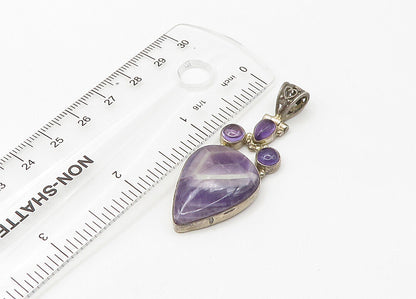 925 Sterling Silver Vintage Multi Shape Amethyst Hinge Drop Pendant PT17266