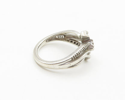 925 Sterling Silver  Vintage Genuine Diamonds Bypass Band Ring Sz 7  RG18296