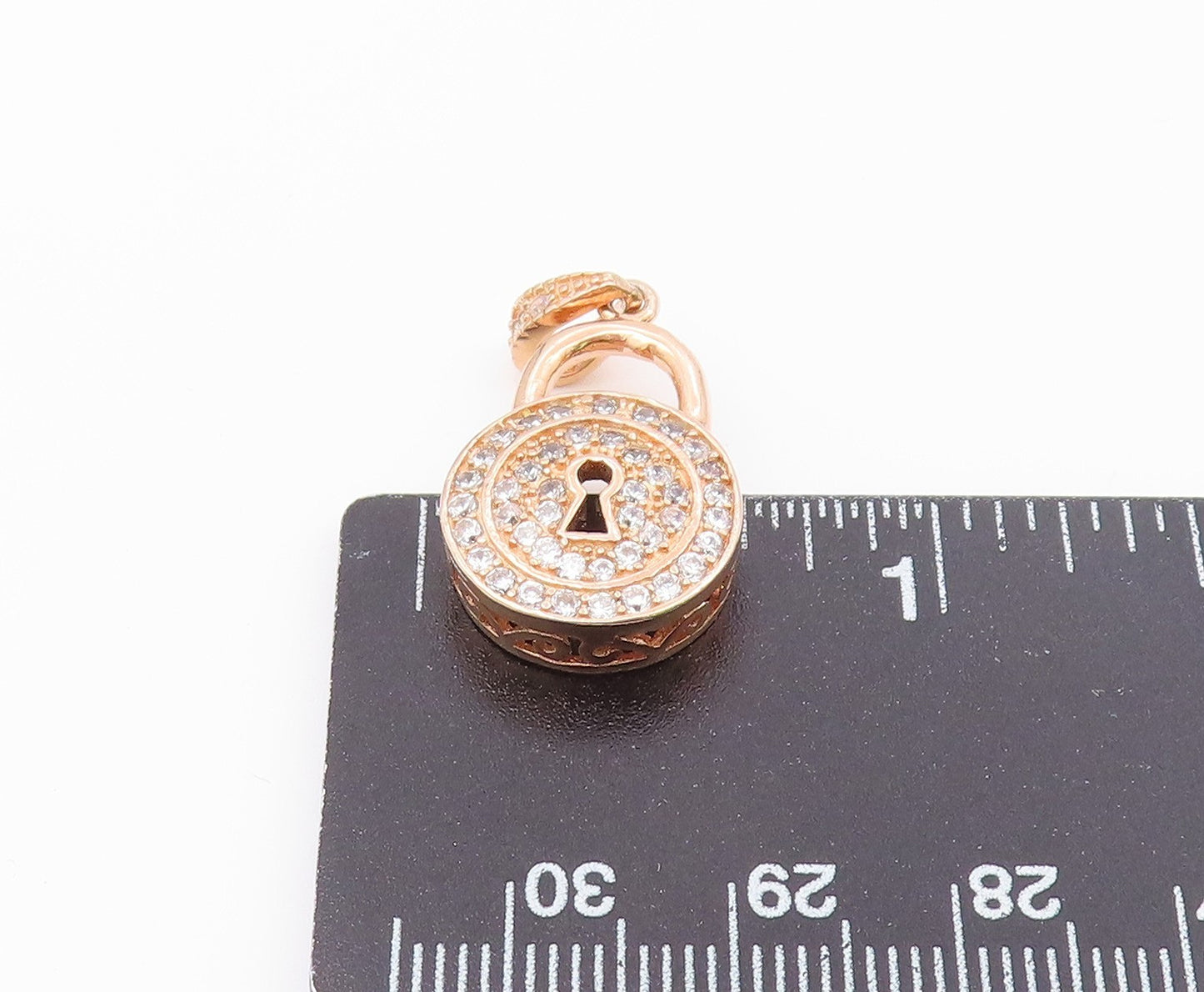 925 Silver  Vintage Cubic Zirconia Rose Gold Plated Pad Lock Pendant  PT17772
