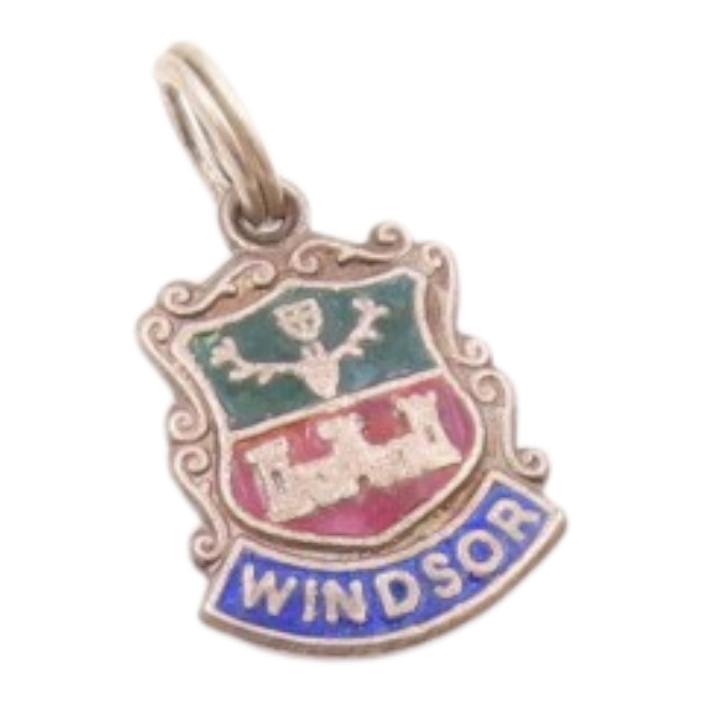 925 Sterling Silver  Vintage Enamel Windsor Coat Of Arms Charm Pendant PT20665