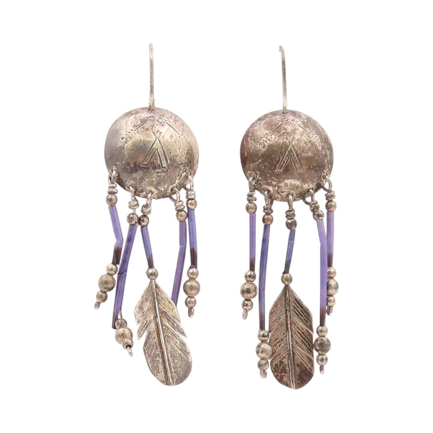 925 Sterling Silver Vintage Earrings Dark Tone Domed Dream Catcher  EG13462