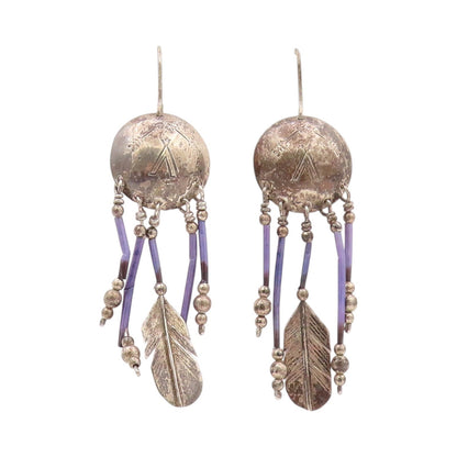 925 Sterling Silver Vintage Earrings Dark Tone Domed Dream Catcher  EG13462