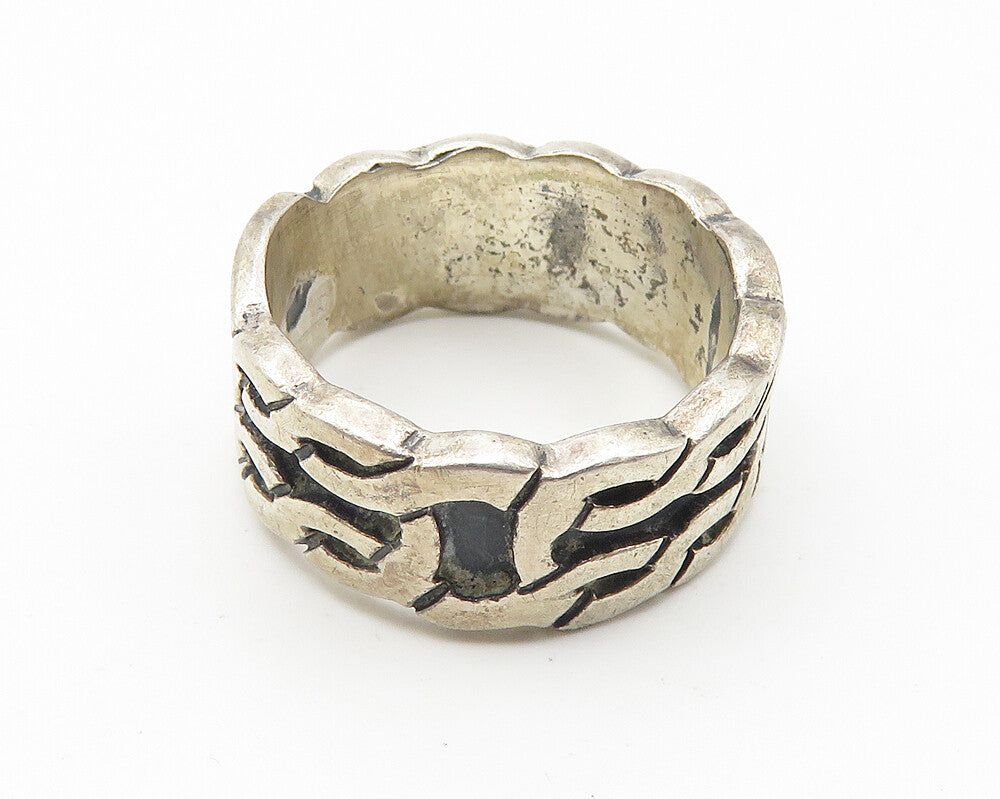 925 Sterling Silver  Vintage Oxidized Chain Link Design Band Ring Sz 5 RG10620
