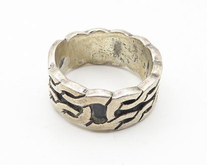 925 Sterling Silver  Vintage Oxidized Chain Link Design Band Ring Sz 5 RG10620