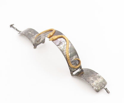 925 Sterling Silver Vintage Bracelet Two Tone Carved Serpentine Cuff  BT11576