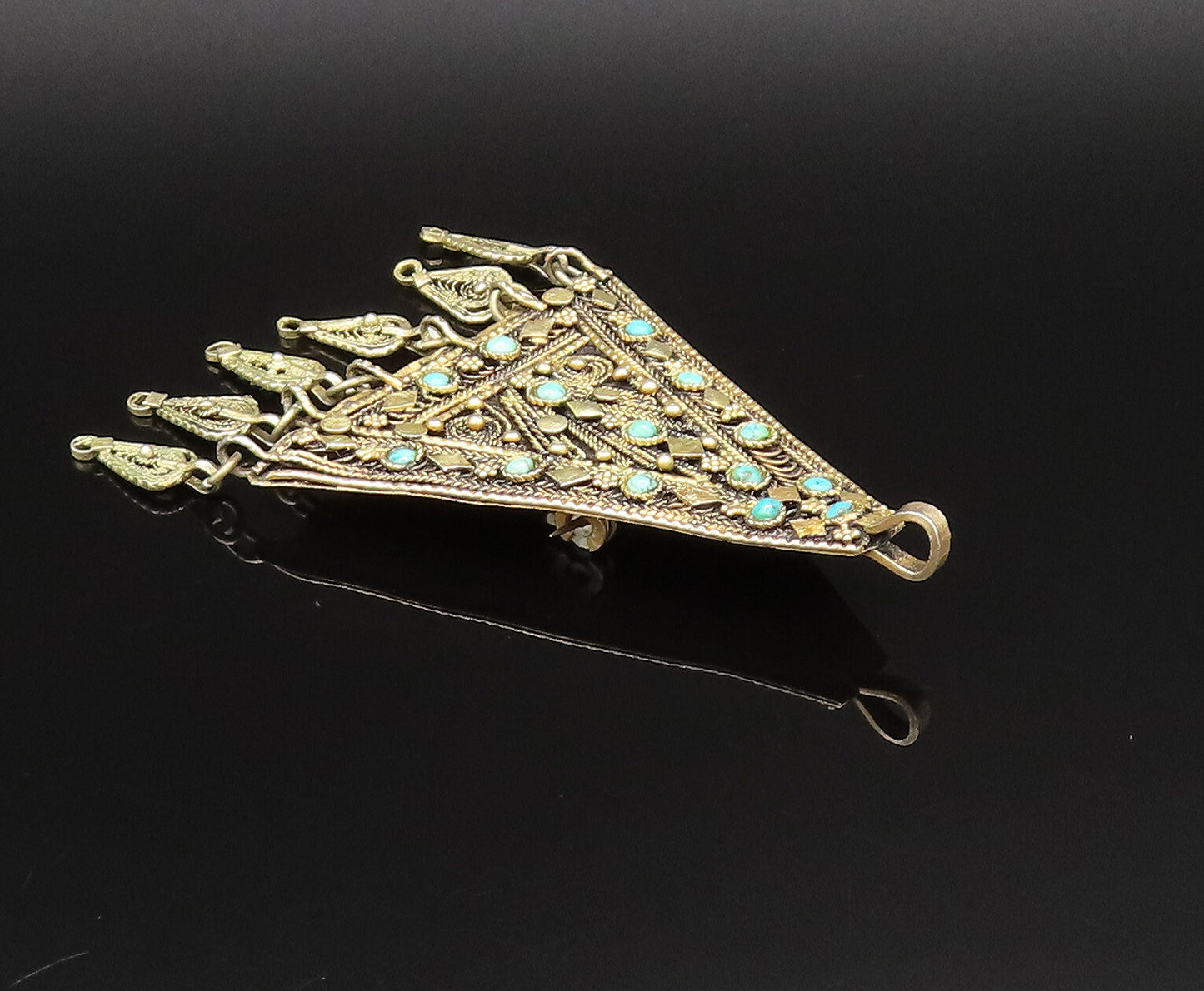 ISRAEL 925 Silver  Vintage Gold Plated Turquoise Pattern Brooch Pin  BP9937
