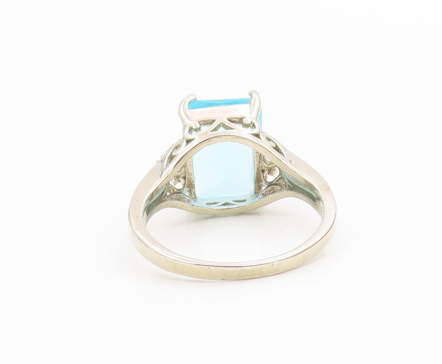 925 Sterling Silver Vintage Ring Elegant Aquamarine & CZ Band  Sz 10.5  RG35551