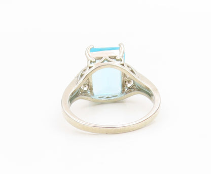 925 Sterling Silver Vintage Ring Elegant Aquamarine & CZ Band  Sz 10.5  RG35551