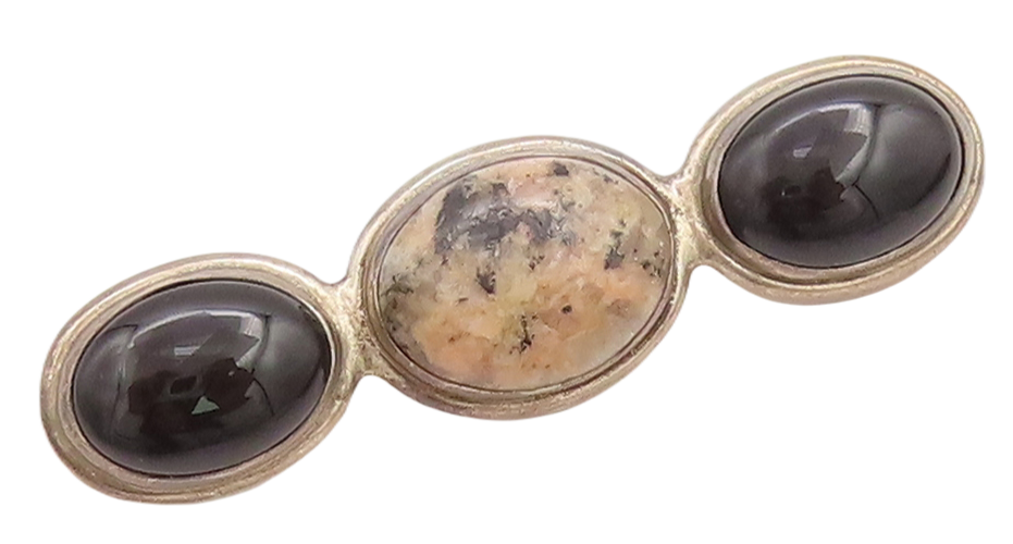 925 Sterling Silver Vintage Brooch Pin GFMW Cabochon Oval Jasper & Onyx  BP11054