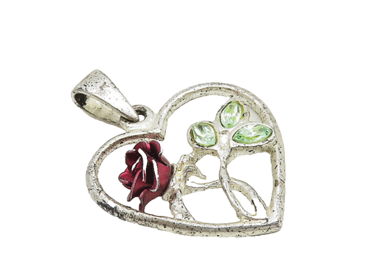 925 Sterling Silver  Vintage Green Topaz Floral Love Heart Pendant  PT14885