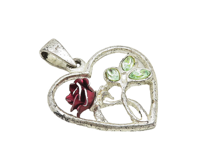 925 Sterling Silver  Vintage Green Topaz Floral Love Heart Pendant  PT14885