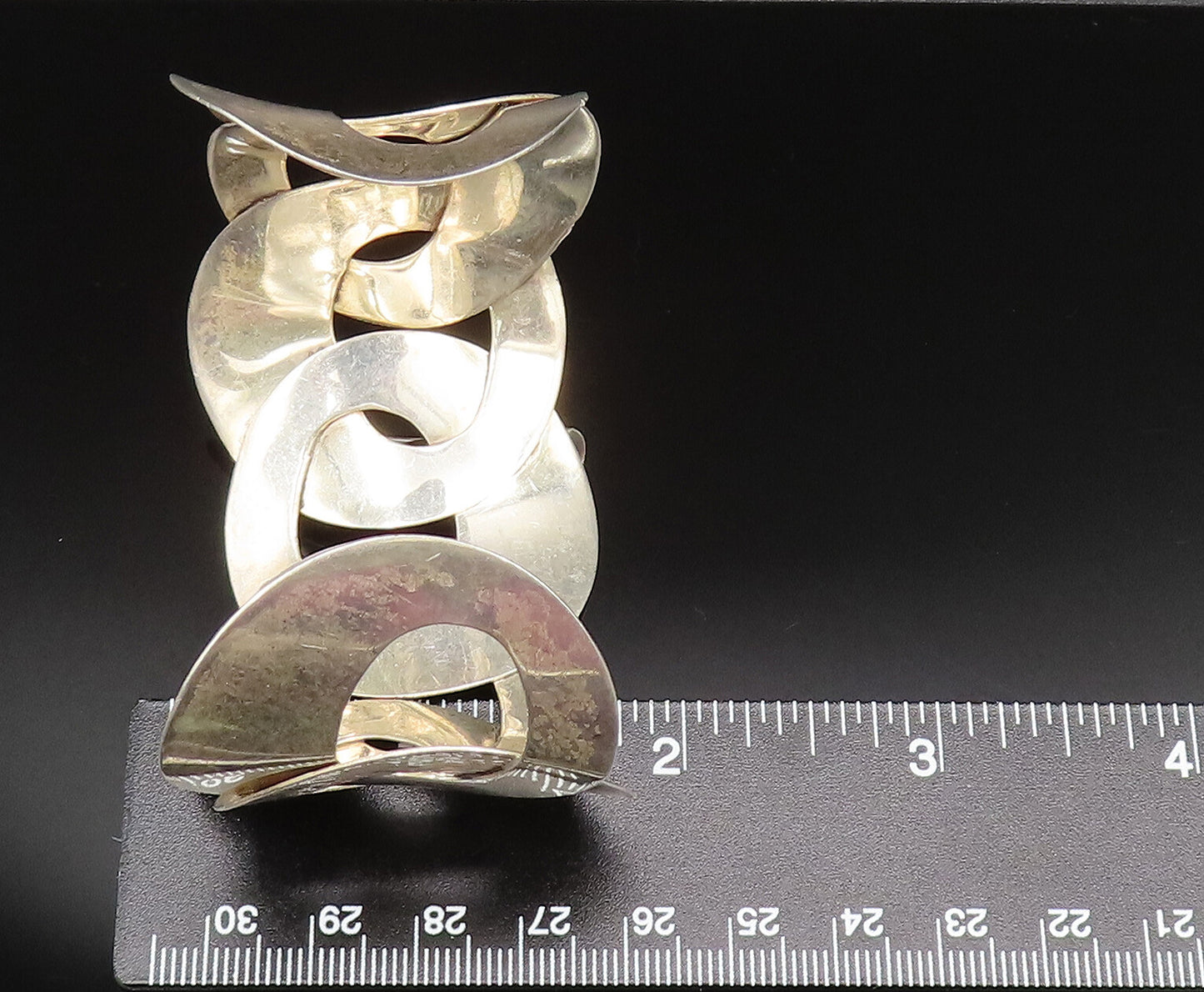 MEXICO 925 Silver Vintage Interlocking Textured Circle Cuff Bracelet BT9536