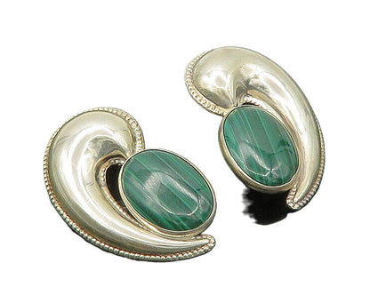 TULLA BOOTH 925 Silver  Vintage Malachite Shiny Non Pierce Earrings  EG10036