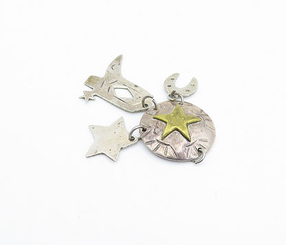 MEXICO 925 Sterling Silver  Vintage Two Tone Star Cowboy Boot Pendant  PT2723