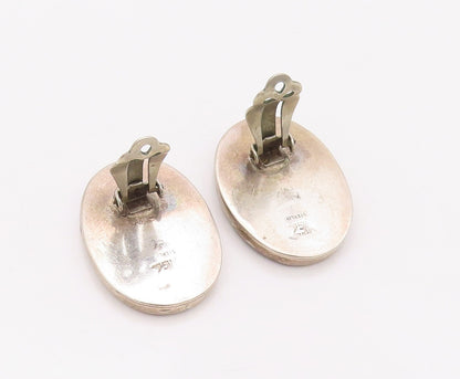 925 Sterling Silver Vintage Earrings NEX NAVAJO Large Oval Onyx  EG13426