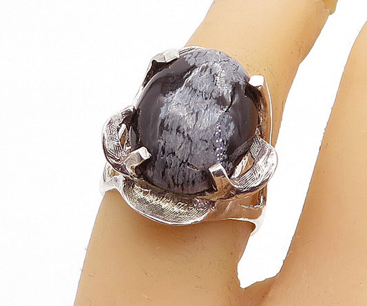 925 Sterling Silver  Vintage Modernist Obsidian Cocktail Ring Sz 6.5  RG6319