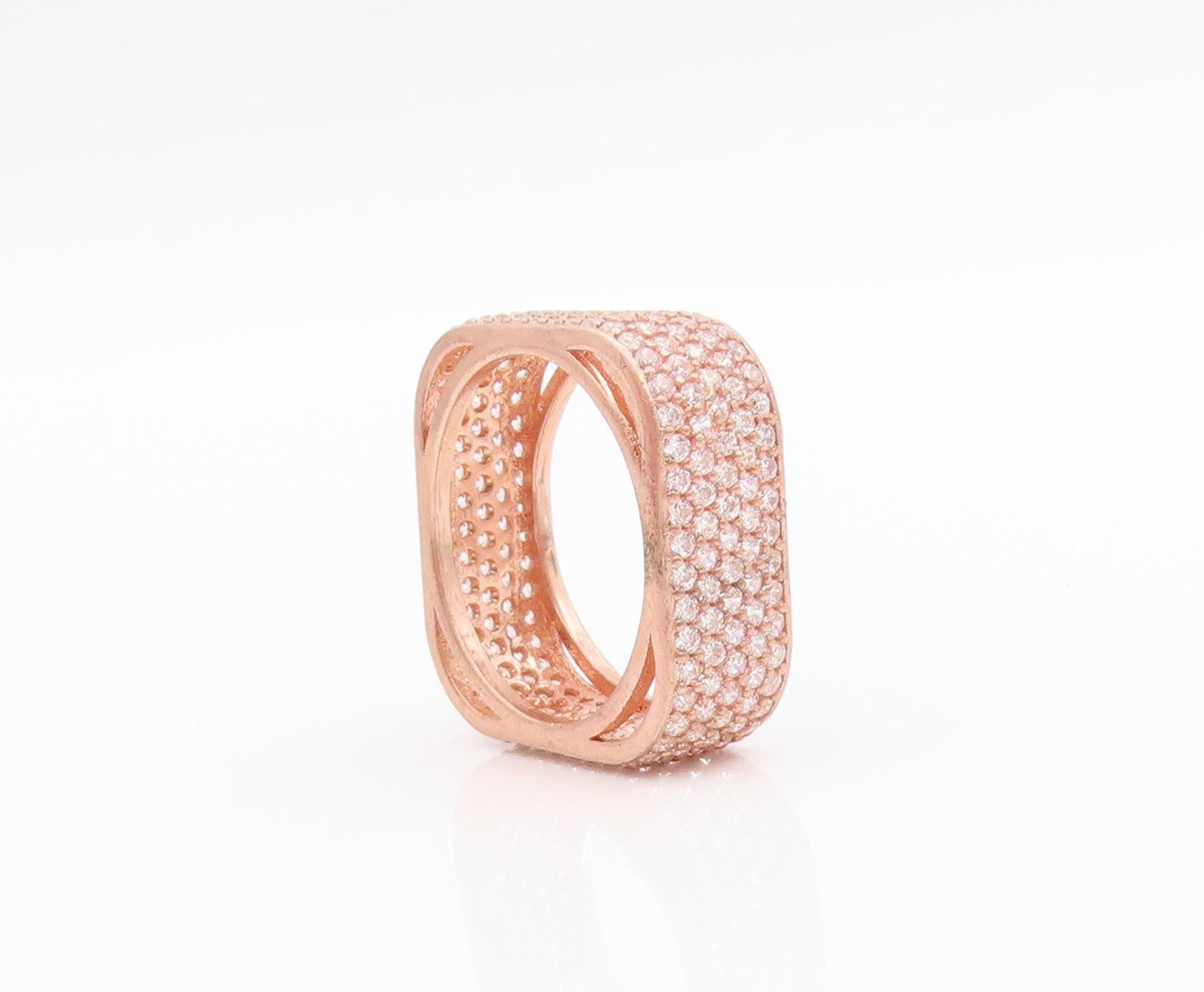 925 Sterling Silver Vintage Ring Rose Gold Plated CZ Square Band  Sz 7  RG33250