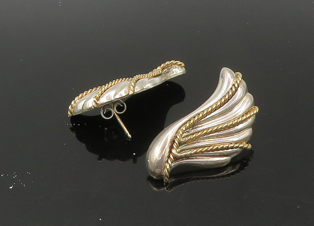 925 Silver & 14K GOLD  Vintage Shiny 2 Tone Twist Wing Drop Earrings  EG11099