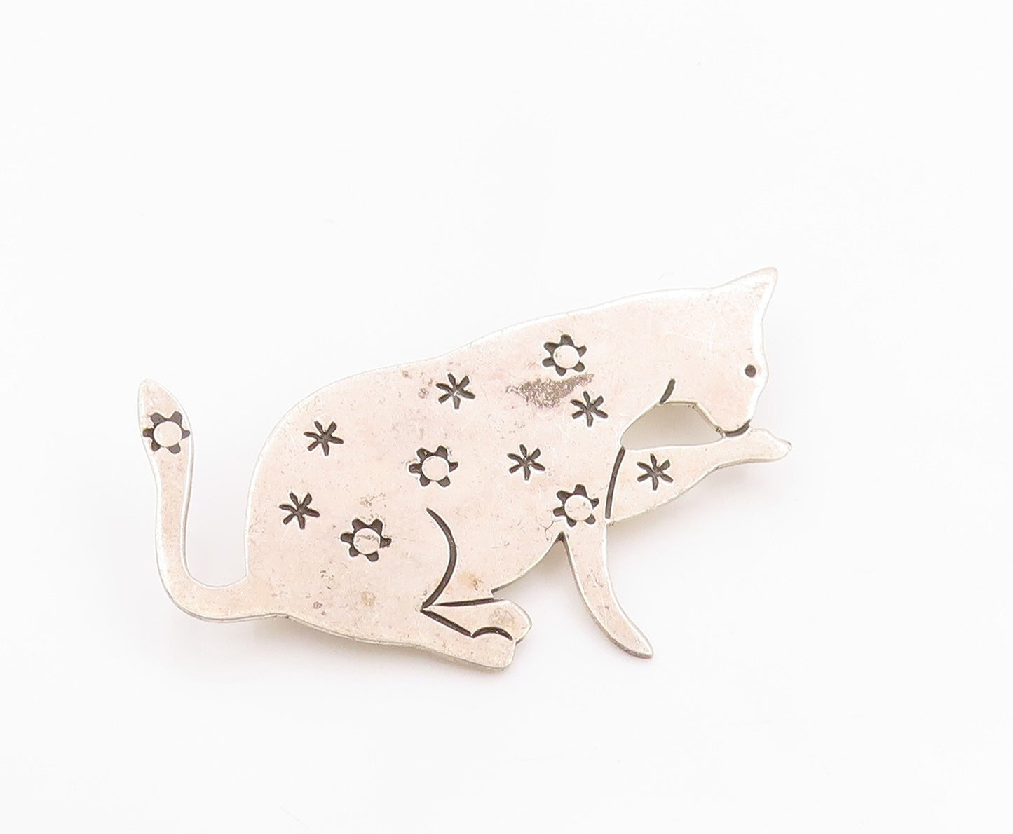 925 Sterling Silver Vintage Brooch MEXICO Star Spangled Cosmic Kitten BP11810