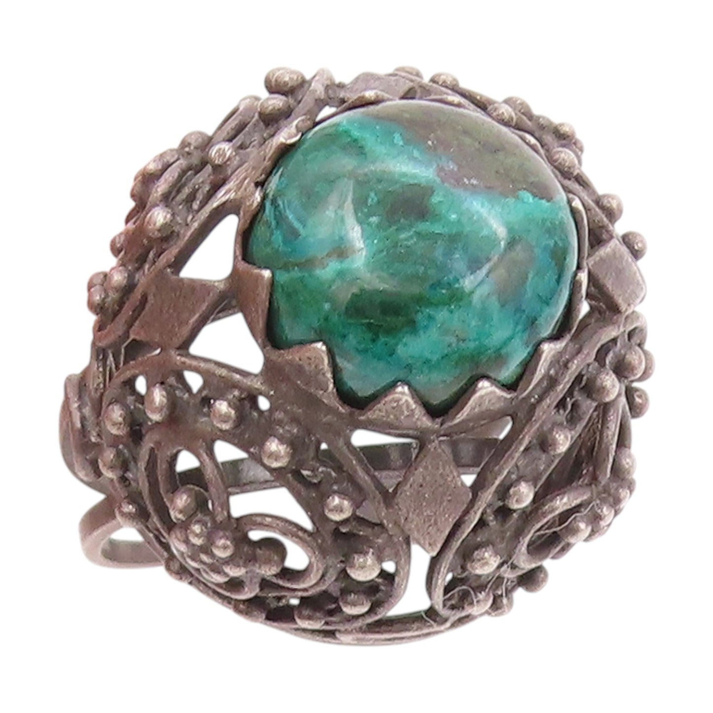 925 Sterling Silver Vintage Ring ISRAEL Turquoise Openwork Dome  Sz 8  RG34749