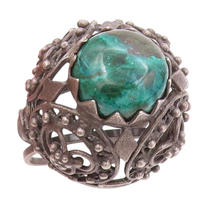 925 Sterling Silver Vintage Ring ISRAEL Turquoise Openwork Dome  Sz 8  RG34749