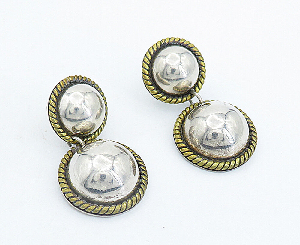 MEXICO 925 Sterling Silver  Vintage Two Tone Dome Twist Drop Earrings  EG2794