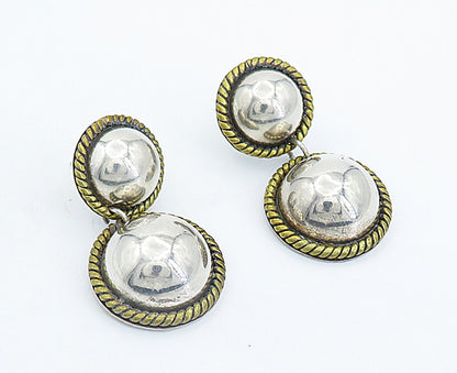 MEXICO 925 Sterling Silver  Vintage Two Tone Dome Twist Drop Earrings  EG2794
