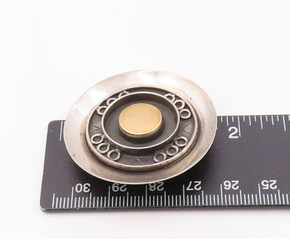 14k Gold & 925 Sterling Silver Vintage Brooch Modernist Circular Pin   BP12546