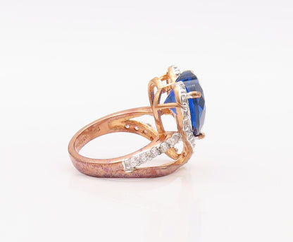 925 Sterling Silver Vintage Ring Rose Gold Plated Sapphire & CZ  Sz 7  RG30773