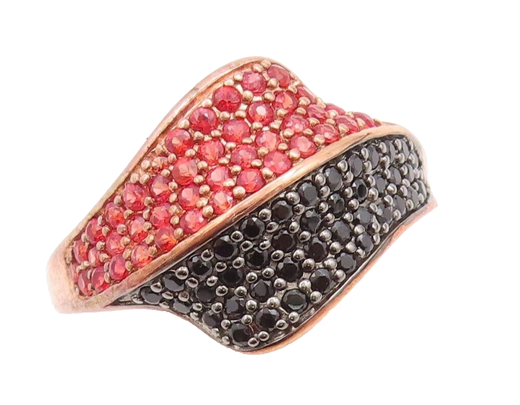 925 Sterling Silver Vintage Ring Rose Gold Plated Spinel & Red CZ Sz 7.5 RG29631