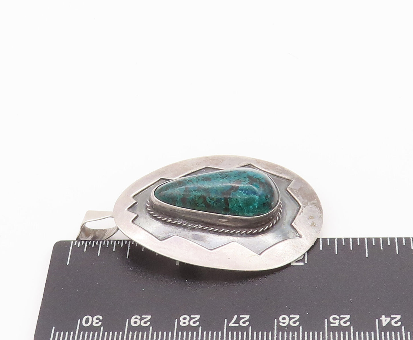 925 Sterling Silver Vintage Brooch Pin ISRAEL Turquoise Halo Rope Etched BP10684