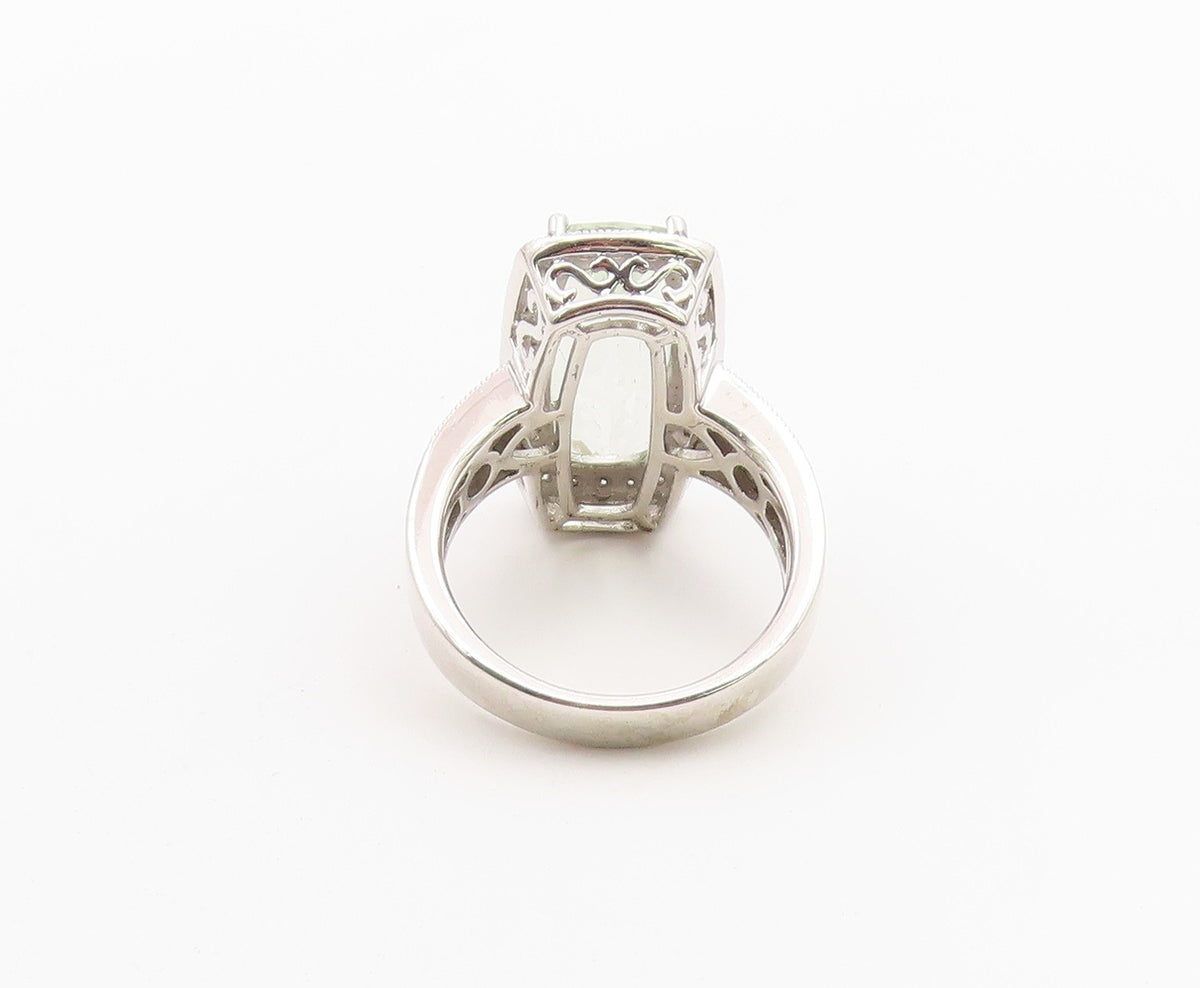 925 Sterling Silver Vintage Ring Real Diamonds & Green Amethyst  Sz 8  RG36484