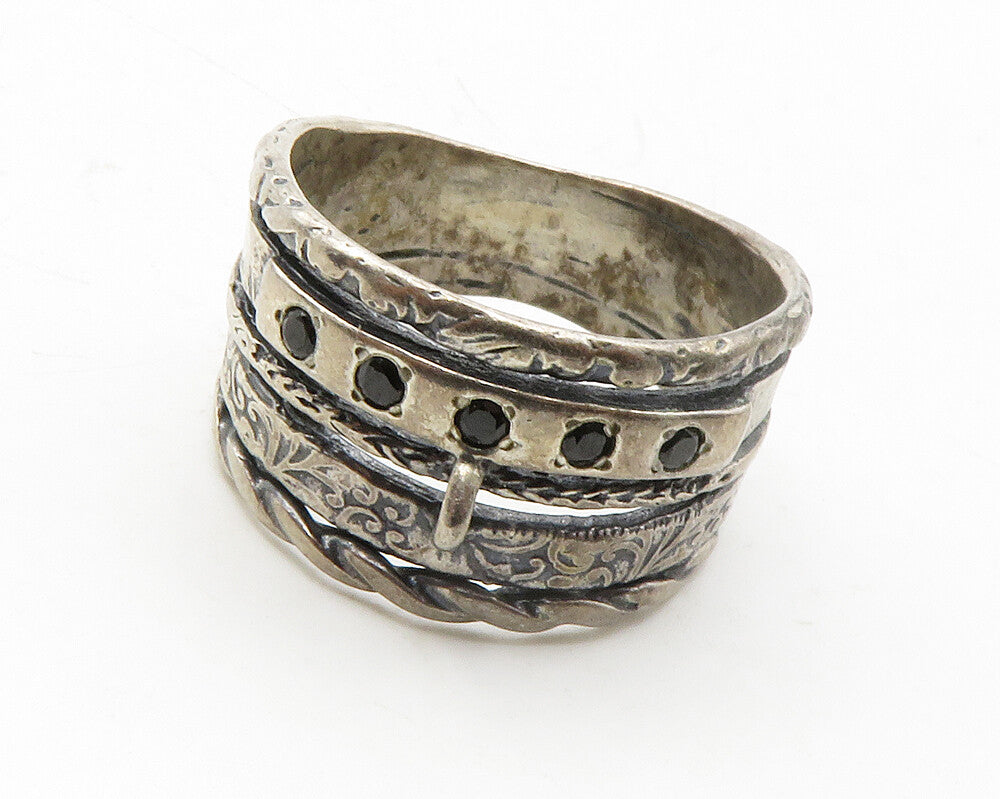 SHABLOOL 925 Silver  Vintage Black Hematite Split Band Ring Sz 10  RG13318
