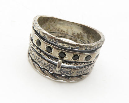 SHABLOOL 925 Silver  Vintage Black Hematite Split Band Ring Sz 10  RG13318