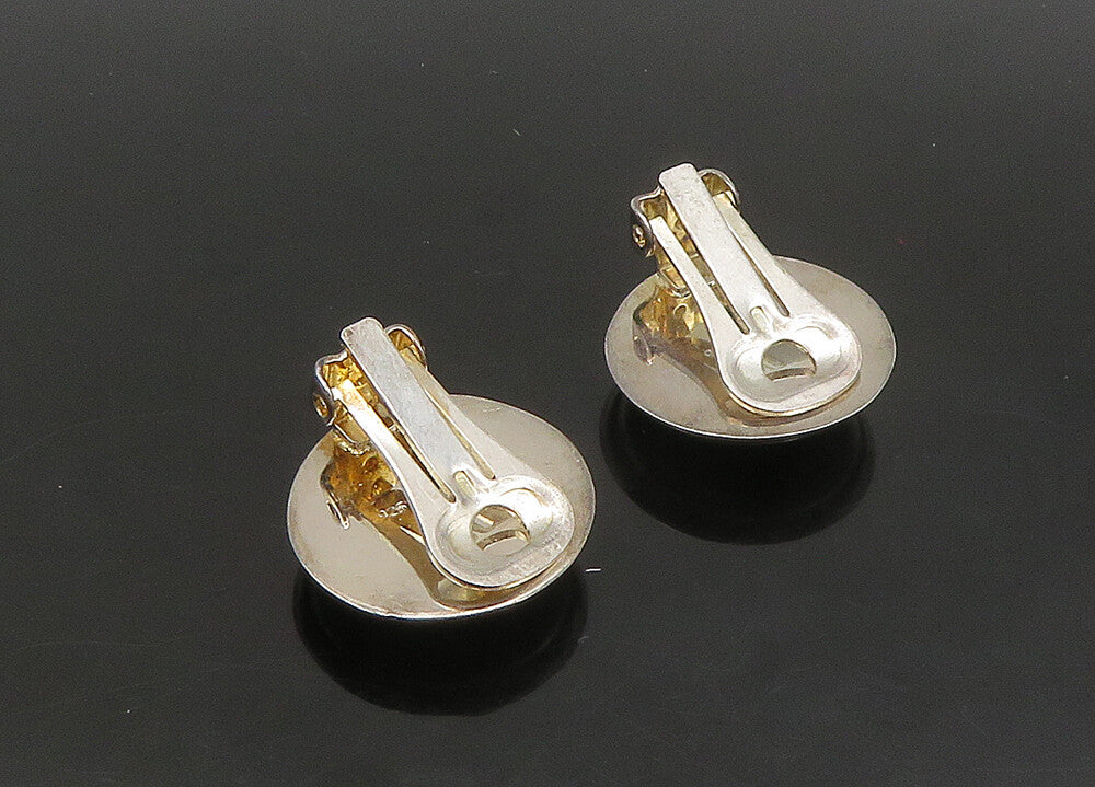 925 Sterling Silver  Vintage Dichroic Glass Round Non Pierce Earrings  EG11401