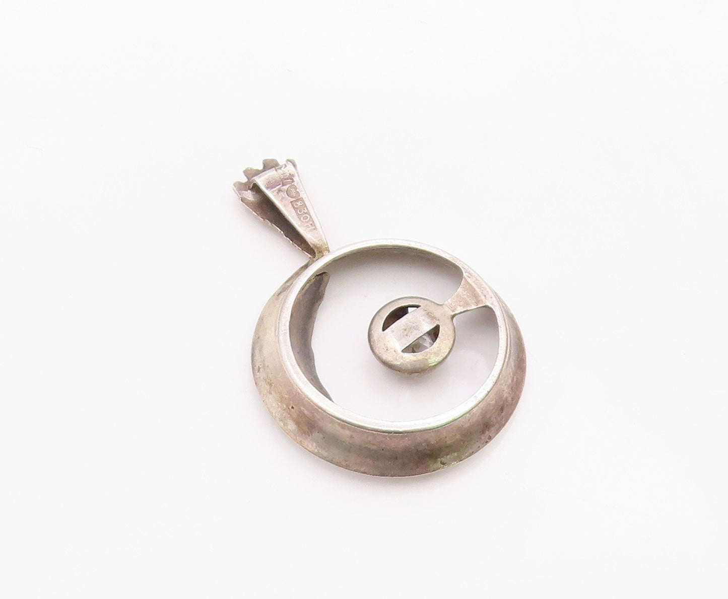 EUROPEAN 925 Sterling Silver  Vintage Topaz Open Circle Pendant  PT19561