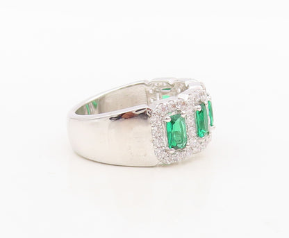 925 Sterling Silver Vintage Ring Rectangle Green Halo White CZ  Sz 7.5  RG30483