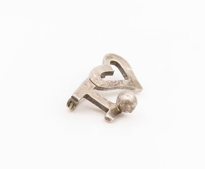925 Sterling Silver Vintage Brooch Minimalist Open Love Heart Key Pin  BP12151