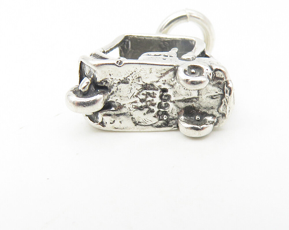925 Sterling Silver  Vintage Shiny Petite Golf Cart Sports Pendant  PT9077