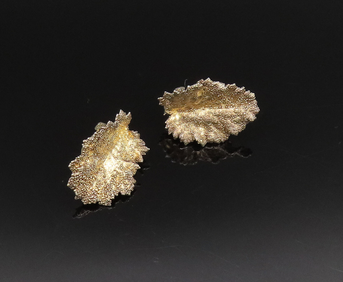 925 Silver  Vintage Gold Plated Textured Leaf Non Pierced Earrings  EG12038